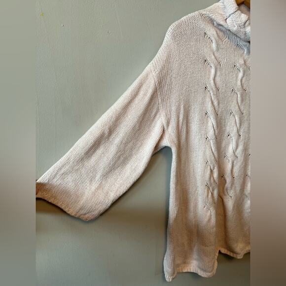 Kate spade pink cable knit mock neck sweater cotton wool blend boxy oversized - Picture 4 of 9